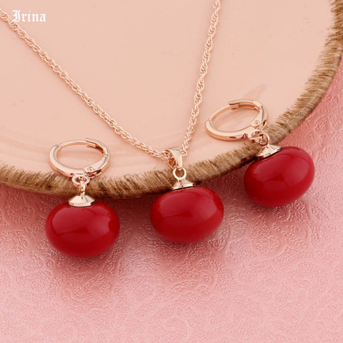 Irina New White and Red Shell Pearl Jewelry Sets For Women 585 Rose Gold Color Simple Fine Cute Earrings sets Women Party Gift ► Photo 1/6