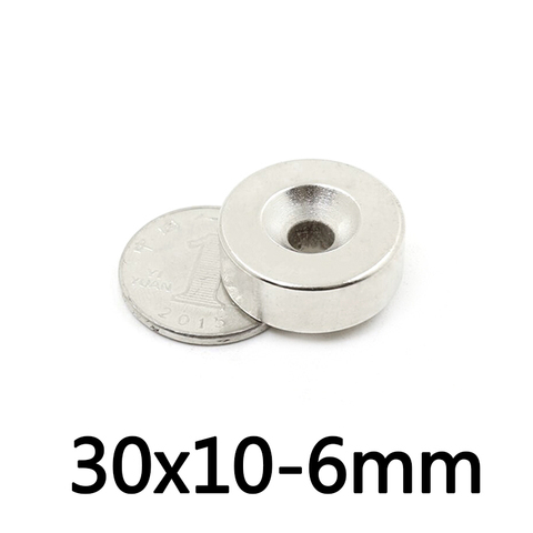 1/2/5PCS 30x10-6 Powerful Magnets 30*10 mm Hole 6mm Permanent Round Countersunk Neodymium Magnetic Magnet 30X10-6mm 30*10-6 mm ► Photo 1/4