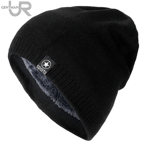 New Winter Hats For Men Solid Color Knitted Hat Star Sports Wool Beanie Winter Warm Comfortable Hat Outdoor Thick Warm Hats ► Photo 1/6