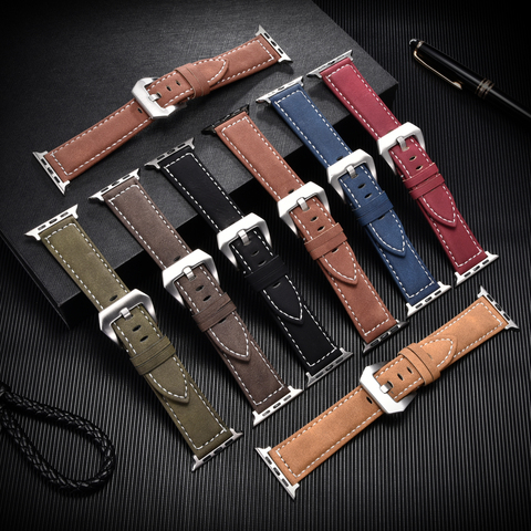 Vintage Leather Watch Strap for Apple Watch Accessories 40mm 44mm Series SE 6 5 4 3 Watchband 38mm 42mm for iwatch Straps ► Photo 1/6