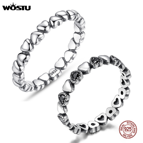 WOSTU Fashion Authentic 100% 925 Sterling Silver Love Heart Wedding Rings For Women European Fit Original Ring Jewelry FB7108 ► Photo 1/6