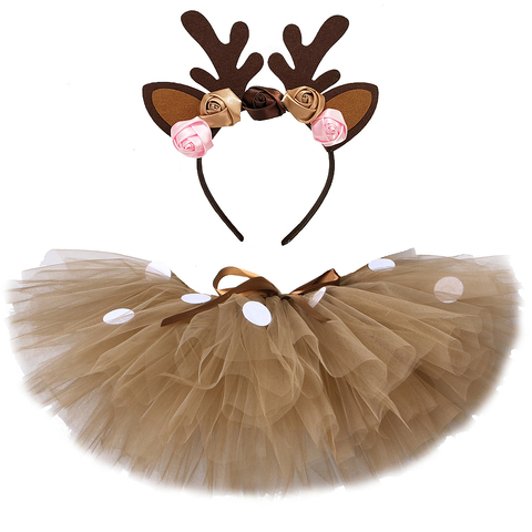 Fluffy Brown Deer Girl Tutu Skirt Christmas Costume Kids Reindeer Tulle Skirt for Halloween Carnival Children Outfit 1-14 Years ► Photo 1/6