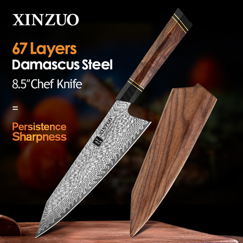 XINZUO 8.5'' inch Chef Knife with Wooden Gift Box VG10 Damascus Steel Kitchen Chef Slicing Knife Cooking Knives with G10 Handle ► Photo 1/6