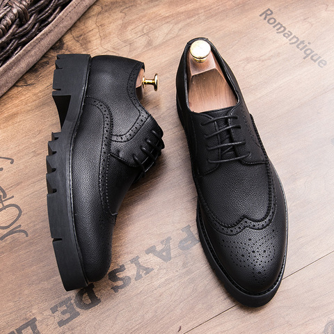 Mens Leather Shoes Brand Brogue Shoes Men Business Lace-up Formal Oxford Fashion Printed Wedding Dress Platform Footwear ► Photo 1/6