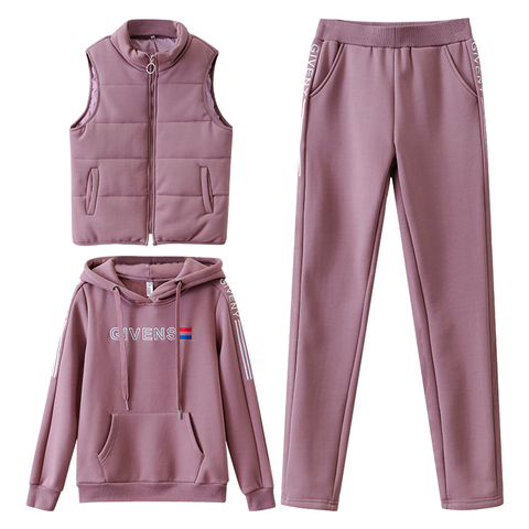 Women Suit Tracksuit Winter 3 Piece Set Hoodies+Vest+Pants Casual Suit Plus Velvet Warm Sporting Women's Suits Female Clothes ► Photo 1/6