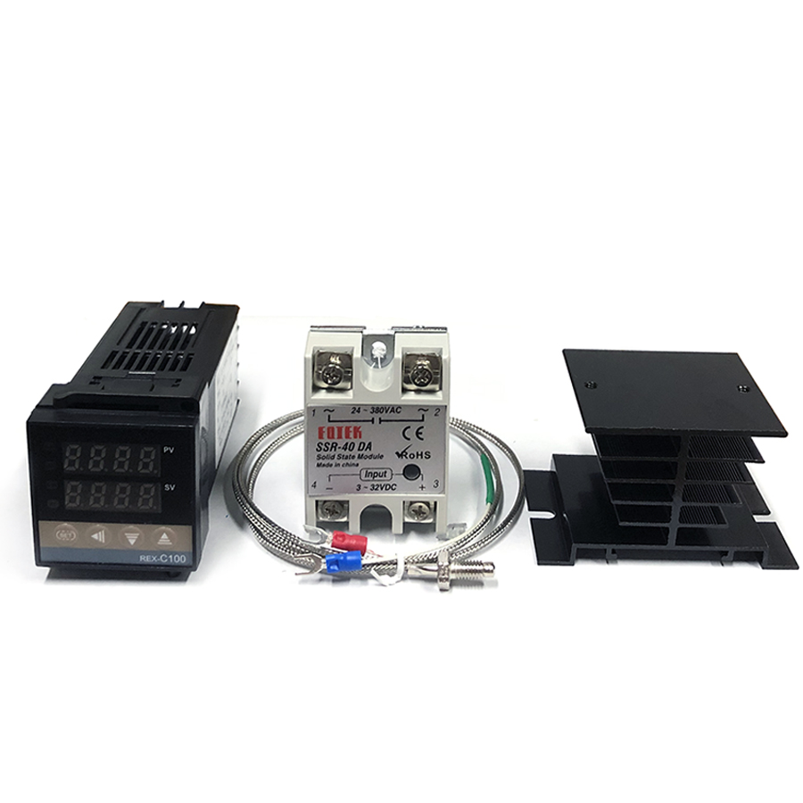 Digital 220V PID REX-C100 Temperature Instrument Controller Heat Sink max.40A SSR K Thermocouple PID Controller Set