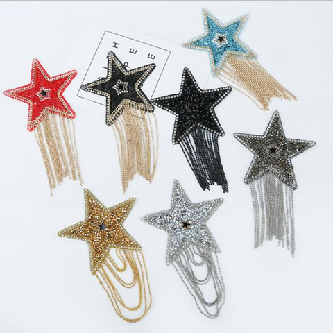 Coloured Sparkling Rhinestone Five-pointed Star Tassel Clothes Patches Patches for Clothing Appliques Iron-on stickers ► Photo 1/4