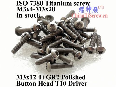 M3 Titanium screw M3x12 M3x14 M3x15 M3x16 M3x18 M3x20 Button Head Torx T10 Driver ISO 7380 Ti GR2 Polished ► Photo 1/6