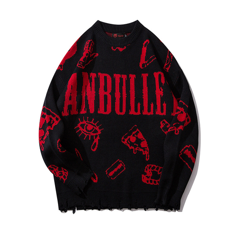 2022 Harajuku Knitted Sweaters Men Hip-Hop Letter Printed Sweater Streetwear Male Autumn Winter Loose Pullovers pull homme ► Photo 1/6