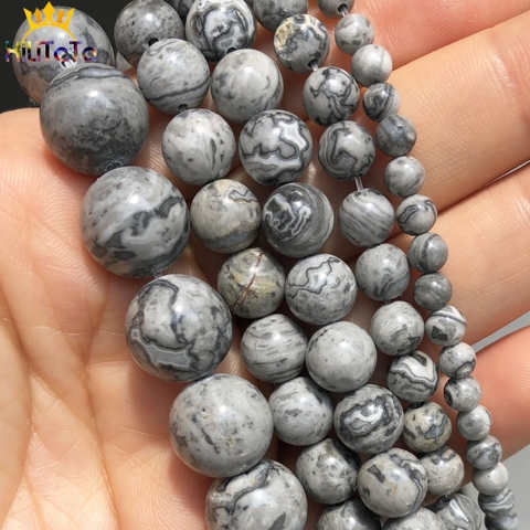 Natural Stone Beads Grey Map Jaspers Round Loose Beads For Jewelry DIY Making Bracelet Accessories 15'' Pick Size 4 6 8 10 12mm ► Photo 1/6