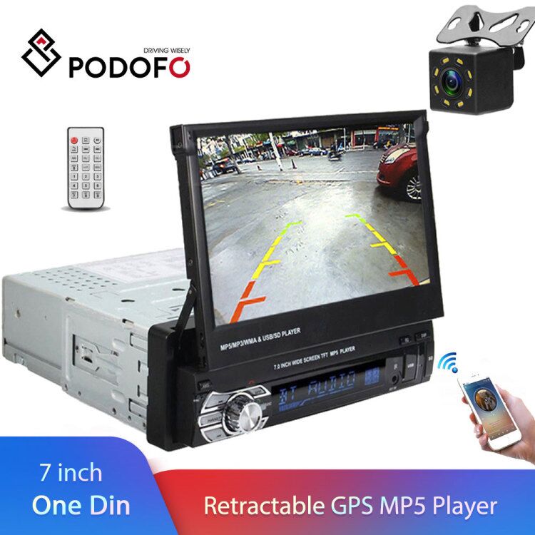 PODOFO 1 Din 7 Telescopic Car Multimedia Player Android 9.1 Car Radio