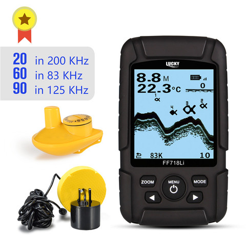 LUCKY FF718LiD Real-waterproof Fish Finder 200KHz/83KHz Dual Sonar Frequency 100M Detection Depth Alarm Detector ► Photo 1/6