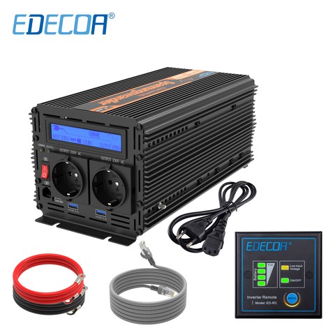 EDECOA UPS charger power inverter 1500W 3000W DC 12V AC 220V 230V 240V pure sine wave with USB remote controller LCD display ► Photo 1/6