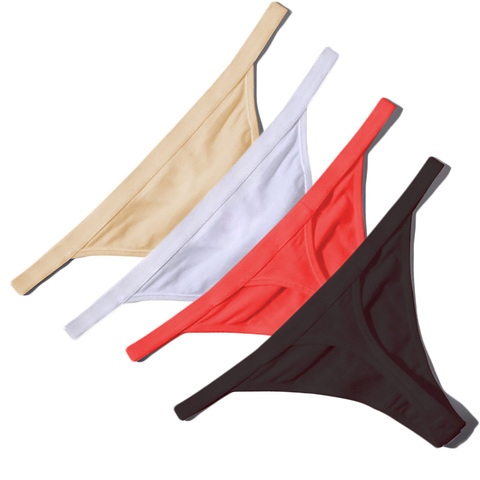 4PCS/Set Hot Sale Sexy Women Cotton G String Thongs Low Waist Sexy Panties Ladies' Seamless Underwear Black Red White Skin ► Photo 1/6