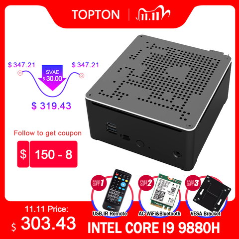 TOPTON Intel Mini PC i9 9980HK i9 9880H i7 9850H 2 Lans 2*DDR4 64GB 2*M.2  PCIE+SATA Gaming Computer Win10 Pro 4K HDMI DP AC WiFi - Price history &  Review