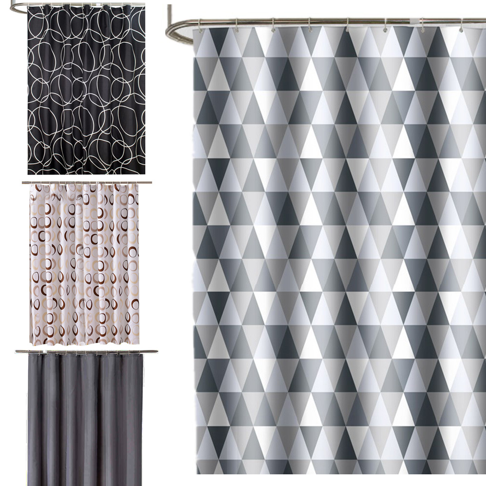 Geometric Shower Curtains Bathroom Cover Waterproof Fabric Bath Curtain 12 Hooks 