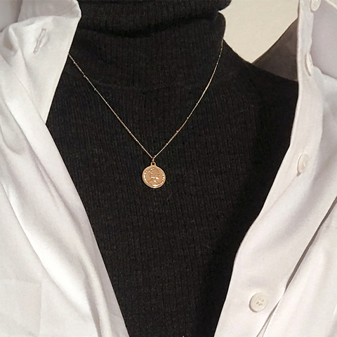 Gold Chain Simple Coin Pendant Necklaces for Women Charms Chunky Link Chains Choker Necklace Statement collar bijoux femme ► Photo 1/5