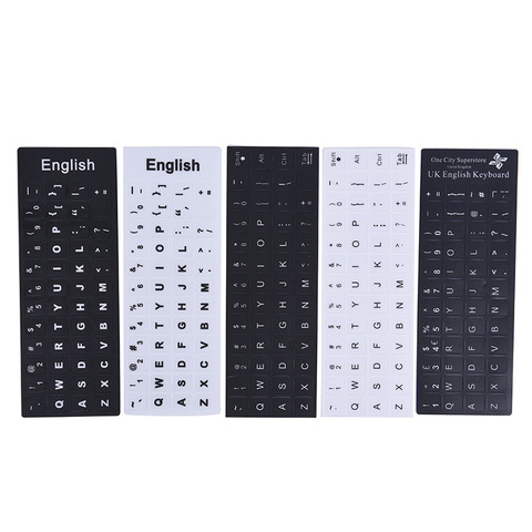 English Keyboard Replacement Stickers White on Black Any PC Computer Laptop ► Photo 1/2