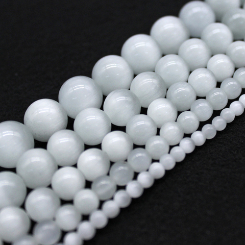 AAA White Cat Eye Beads High Quality  Round Smooth Loose Beads For Jewelry Making Opal Stone DIY Bracelet 15Strand 4 6 8 10 12mm ► Photo 1/6