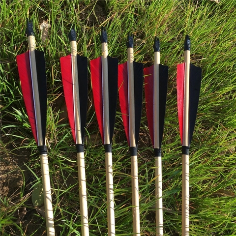 6/12/24pcs Natural Handmade Wooden Arrows 32inch with White Turkey Feather and Iron Arrowhead for 20-60lbs Bow Archery Shooting ► Photo 1/6