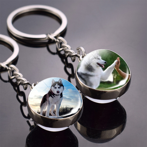 Animal Key Chain Siberian Husky Key Ring  Double Side Glass Ball Keychain Dog Keyring Animals Jewelry ► Photo 1/6