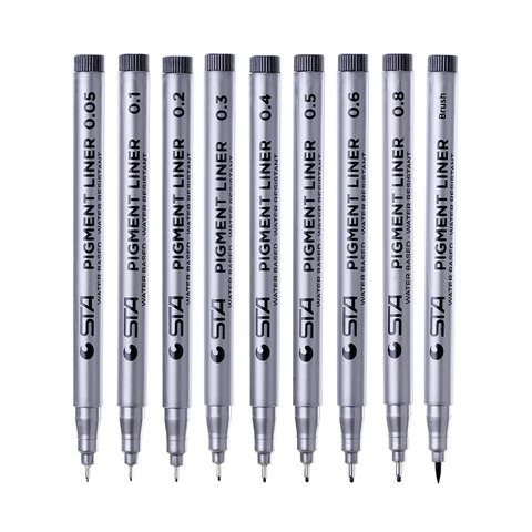 STA 9Pcs/Lot Black micron pen Hook Liner sketch markers Drawing Waterproof Art Supplies Manga Comic Handwriting Brush Pen ► Photo 1/6