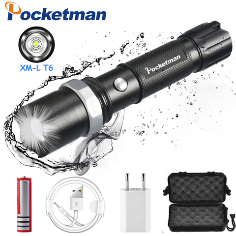 FT17 LED Flashlight XM-L T6 3200LM Aluminum Waterproof Zoomable flashlight Torch 5modes for 18650 Rechargeable Battery or AAA ► Photo 1/6