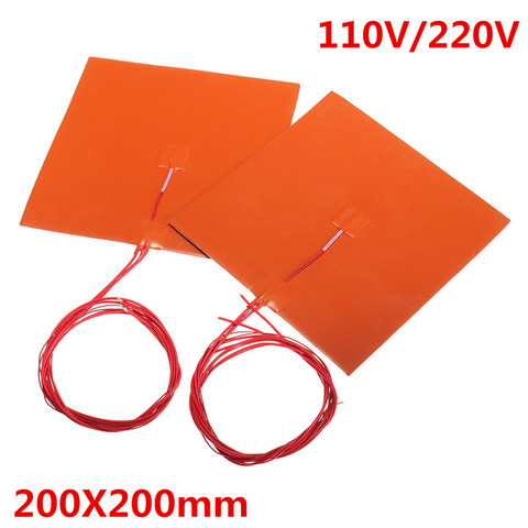 200 x 200mm 110V 220V 200W Silicone Heated Bed Heating Pad w Thermistor for 3D Printer Parts Electric Heating Pads ► Photo 1/6
