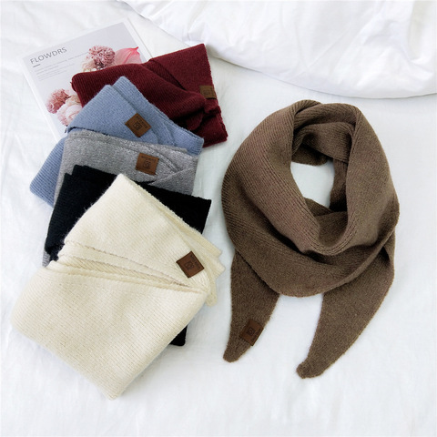 Women's Wool Knitted Triangle Scarf solid warm Autumn  Winter Korean  Double-Sided wear Shawl wrap scarf ► Photo 1/6