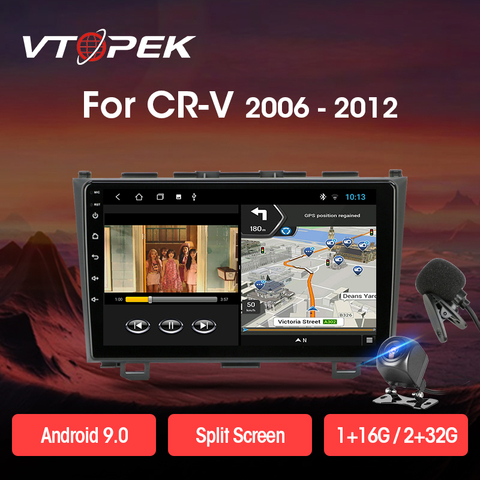 Vtopek 2G+32G 4G+WiFi 2din Android 9.0 Car Radio Multimedia Players Navigation GPS For Honda CRV CR-V 2006-2012 Head Unit 2 din ► Photo 1/6