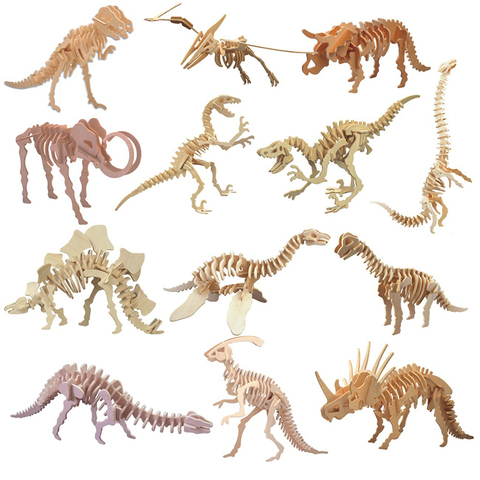 High quality dinosaur  3D puzzle  solid wooden children's educational toy DIY wooden inserting and assembling model ► Photo 1/5
