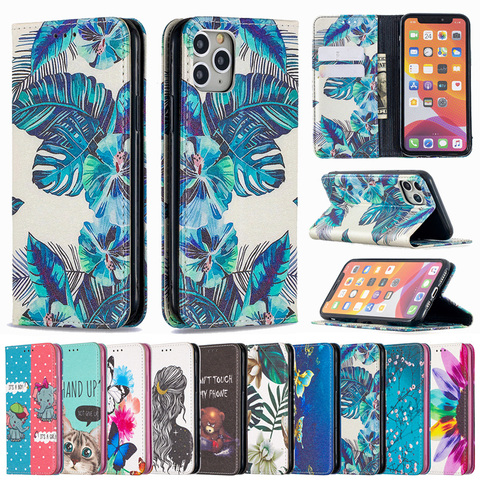 Painted Leather Case Wallet Case For iPhone 7 8 Plus 11 12 Pro Max 12 Mini X XR XS Max SE2022 Color Print Pattern Stand Case ► Photo 1/6