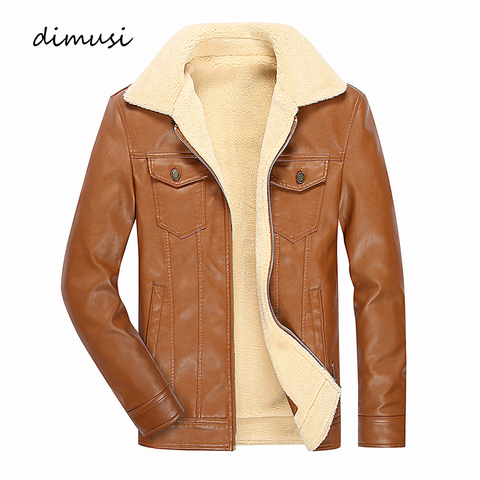 DIMUSI PU Leather Men's Jacket Winter Casual Fleece Thick Warm Leather Coats Faux Leather Slim Motorcycle Jackets Brand Clothing ► Photo 1/6