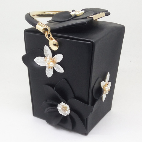 Boutique De FGG Flower Box Women Totes Bag Black PU Evening Clutch Purses and Handbags Wedding Party Bag ► Photo 1/5