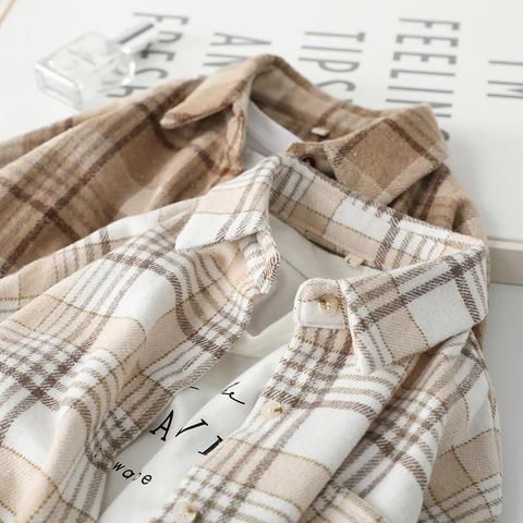 Blouse Women Woolen Plaid Coat Plaid Shirt for Women Thickened Long Sleeve Top Shirt Blusas Ropa De Mujer ► Photo 1/6