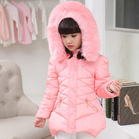 Kids Cothing Warm Padding Jacket For Girl Long Winter Thicken Parka With Fur Hood Children Outerwear Coats 4 6 8 10Year old ► Photo 1/6