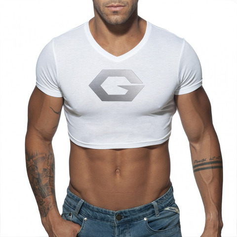 Mens Sexy Crop Top Slim Fit Tank Cropped Muscle Vest Short Sleeve Tee Cotton Workout Gym Fitness Sport Bodybuilding T Shirt ► Photo 1/5