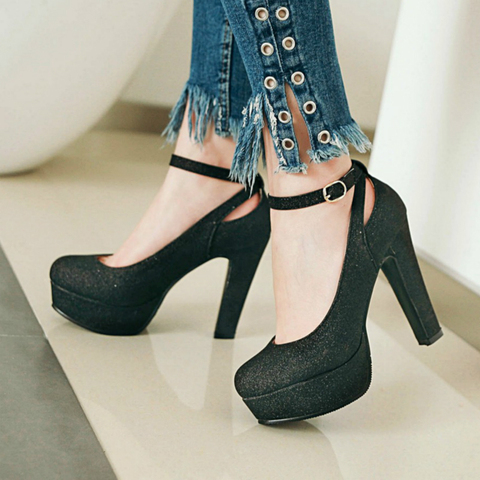 Ankle Strap Platform Women's High Heels Shoes Sexy Luxury Silver Black Gold Heels Pumps Fashion Office Party Wedding Shoes Woman ► Photo 1/6