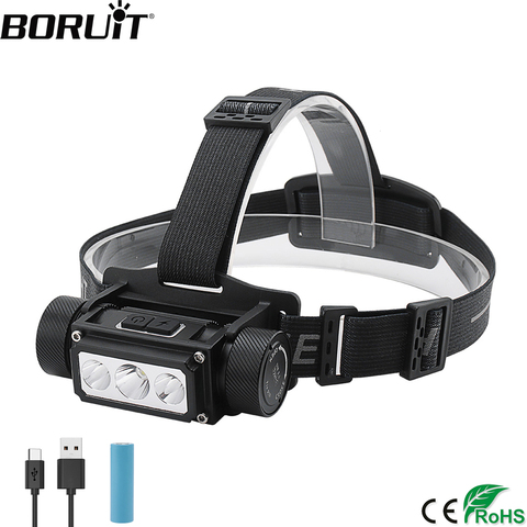 BORUiT B39 XM-L2+2*XP-G2 LED Headlamp Max.5000LM Waterproof Powerful Headlight TYPE-C Rechargeable 21700 Head Torch for Camping ► Photo 1/6