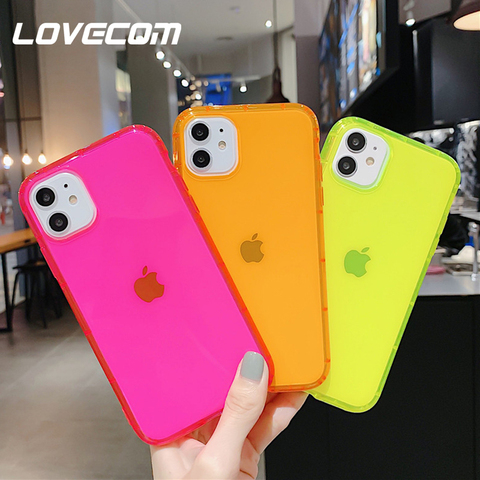 LOVECOM Fluorescent Color Clear Shockproof Phone Case For iPhone 12 Mini 11 Pro Max XR X XS Max 7 8 Plus Soft TPU Phone Cover ► Photo 1/6