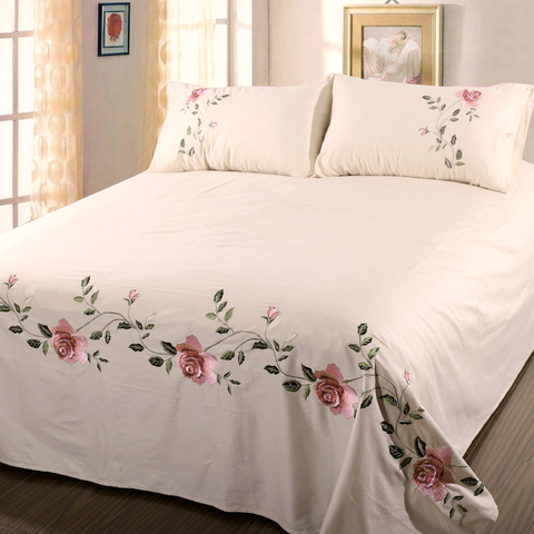 Cotton twill Embroidered Bed Sheets Set LUXURY Bedding Set Wrinkle & Fade Resistant Hypoallergenic Sheet & Pillow Case Set Queen ► Photo 1/3