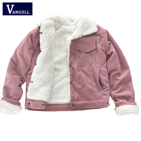 Vangull Corduroy Women Padded Jacket Thick Velvet Jacket 2022 Winter Warm Solid Outerwear Long Sleeve Vintage Short Women Coat ► Photo 1/6