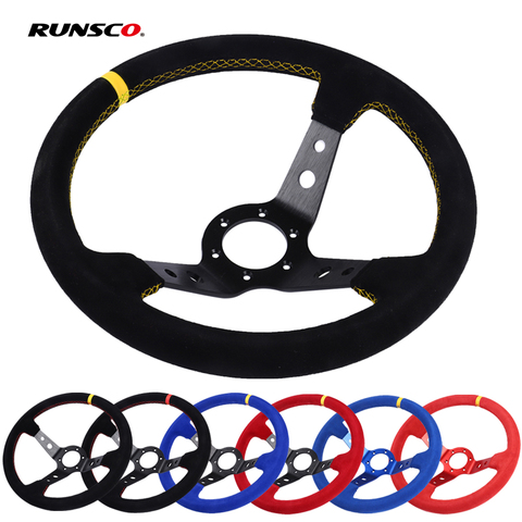 350mm 14 Inch Car Steering Wheel Suede Leather Drift Racing Game Steering Wheel Universal ► Photo 1/6