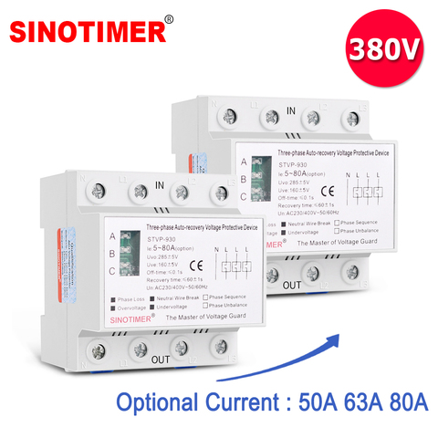 80A 380V Three Phase Self Recovery Voltage Protector Auto Reconnect Surge Voltage Protective Device DIN Rail Mounted ► Photo 1/6