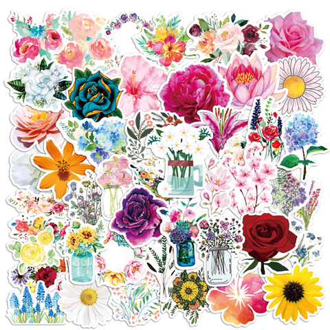 50PCS Mixed Pretty Flowers Stickers DIY Bike Travel Luggage Guitar Phone Laptop Cool Graffiti Sticker Decals Classic Kid Toy ► Photo 1/6