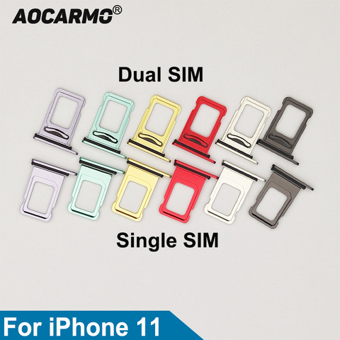 Aocarmo For iPhone 11 Single/Dual Metal Plastic Nano Sim Card Tray Slot Holder ► Photo 1/6