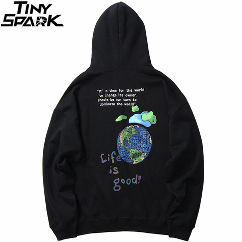 2022 Hip Hop Streetwear Hoodies Sweatshirt Globe Print Men Harajuku Pullover Hoodie Winter Fleece Cotton Autumn Sweatshirt Loose ► Photo 1/6