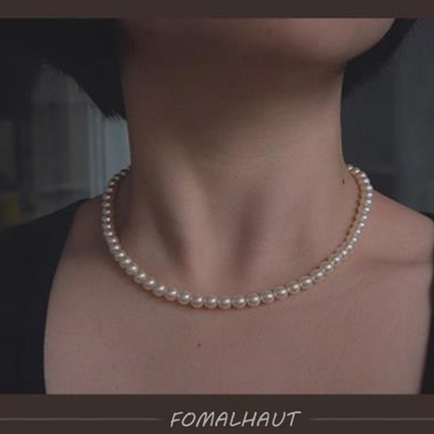 Vintage Style  Simple 6MM Pearl Chain Choker Necklace For Women Wedding Love Shell Pendant Necklace Fashion Jewelry Wholesale ► Photo 1/6