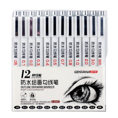 12Pcs Fineliner Pens Set Waterproof Manga Markers Pen Hand-painted