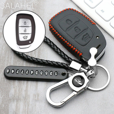 Leather Car KEY CASE COVER FOR HYUNDAI TUCSON IX35 SOLARIS i25 i30 MISTRA ACCENT car key bag smart key car styling Accessories ► Photo 1/6